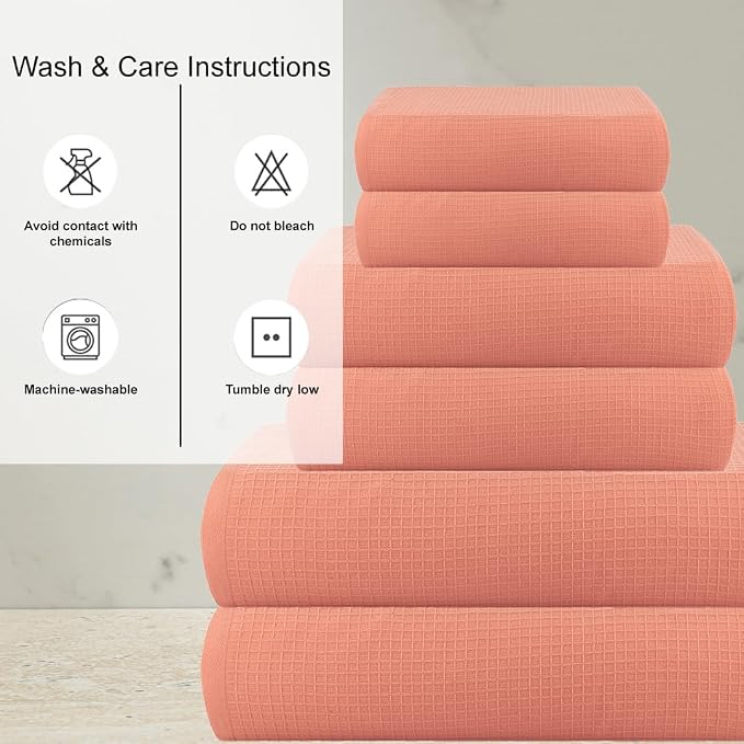 CASA COPENHAGEN Waffle 6Pcs 100% Egyptian Cotton Large Designer Towels Gift - Image 4