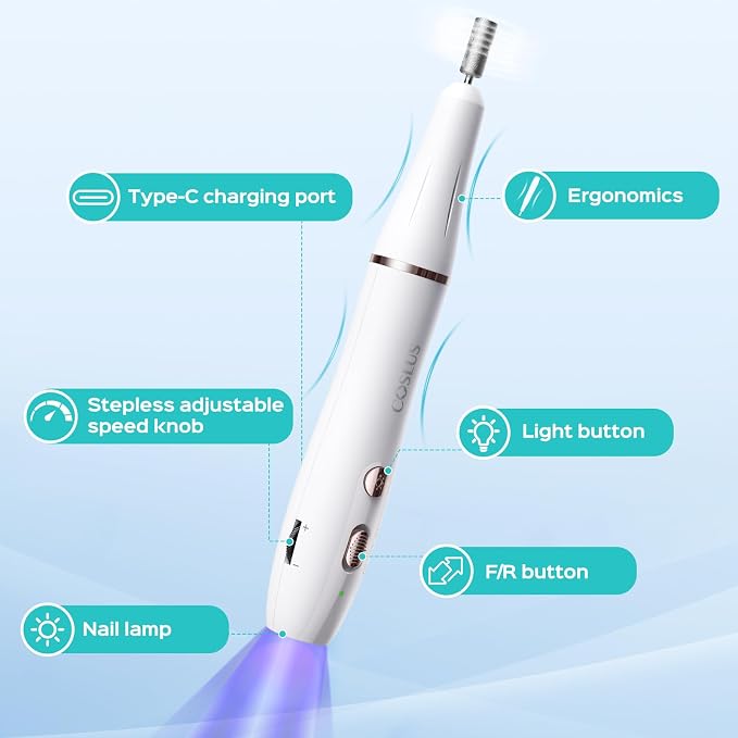 COSLUS Cordless Nail Drill Electric C41: 2-in-1 Nail File - Image 6