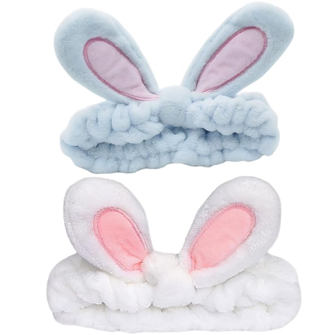 musejoy 2 Pcs Headband Bunny Ears Headband Cute Spa Headbands by musejoy