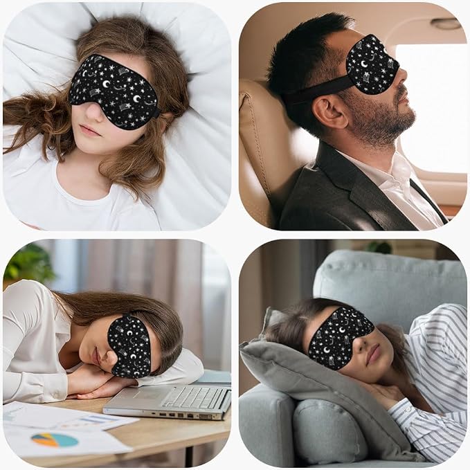 Starry Sky Moon Silk Eye Mask Sleep Mask Night Polka Dots Mystical White Black - Image 5