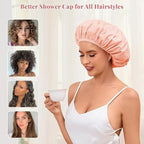 Shower Cap for Women Waterproof Reusable, Large Shower Cap Non-Slip - Image 5