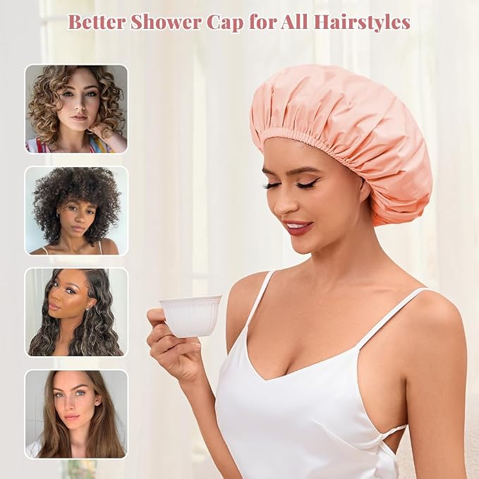 Shower Cap for Women Waterproof Reusable, Large Shower Cap Non-Slip - Image 5