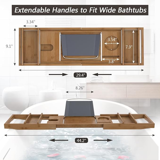 Domax Bathtub Caddy Tray Expandable Bamboo Bath Tub Tray - Image 3