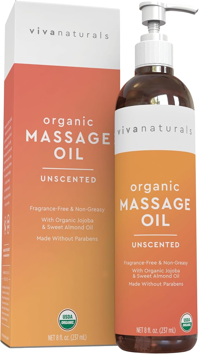 Viva Naturals Organic Massage Oil, 8 fl oz – Non-Greasy, Certified Organic by VivaNaturals