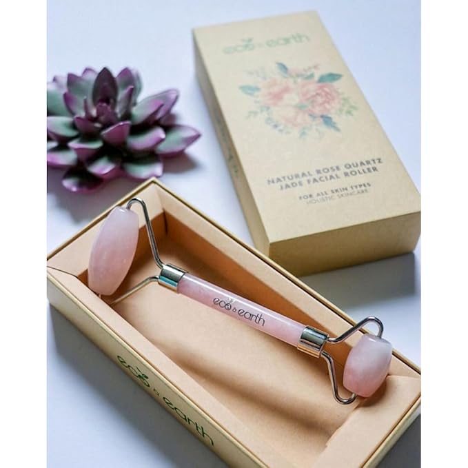 eco & earth Natural Rose Quartz Jade Face Roller - Image 4