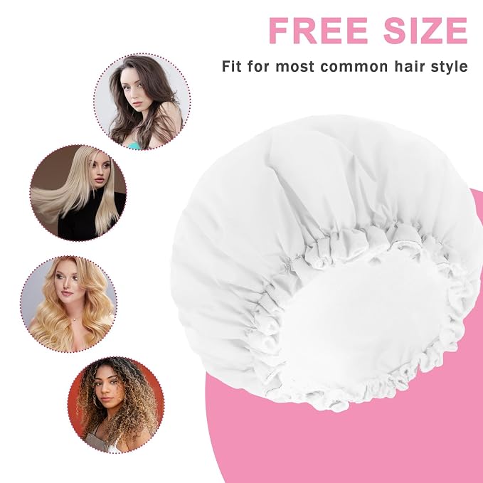 Reusable Shower Caps for Women, Terry Cloth Lined Shower Cap Double Layer - Image 3