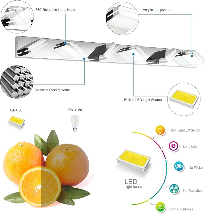 SineRise LED Modern Bathroom Vanity Light Fixtures, Chrome Modern Acrylic - Image 2