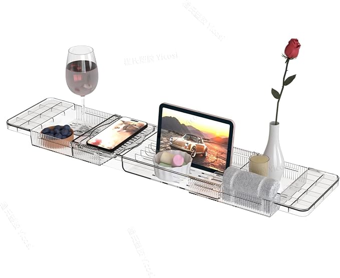 Expandable Bathtub Trays for Tub, Acrylic Bath Shelf Over Tub, - Image 9