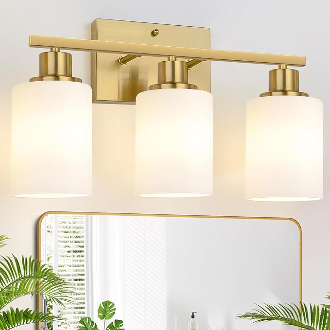 MOKATNG 3-Light Bathroom Light Fixtures, Brushed Gold Vanity Light by Bathroomlightfixtures