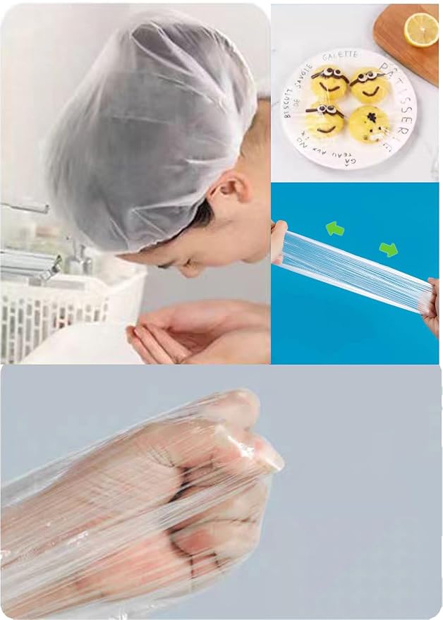 100 PCS Disposable Shower Caps Plastic Clear Hair Cap Elastic Waterproof Hair - Image 7