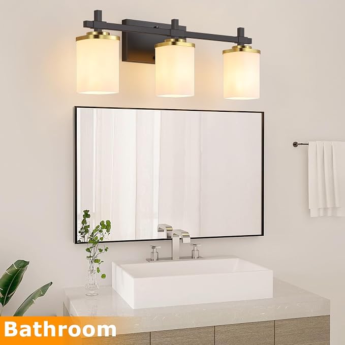 3-Lights Black and Gold Bathroom Lighting Fixtures Over Mirror, Anti-Rust - Image 6