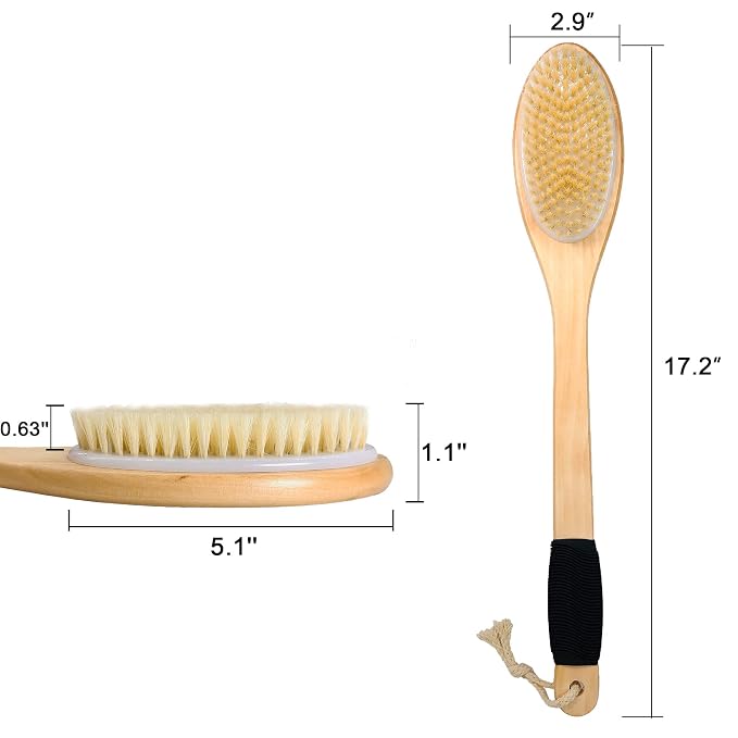 OWIIZI Bath Brush Wooden Curved Long Handle Antiskid Shower Brush - Image 6