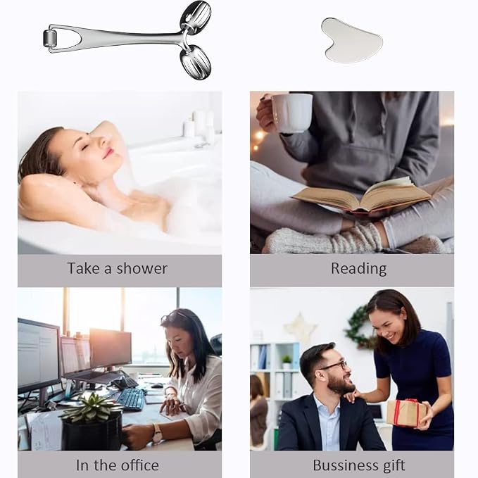 Yeamon Gua Sha Facial Tools and Face Roller Set, Facial Massage Tool - Image 7