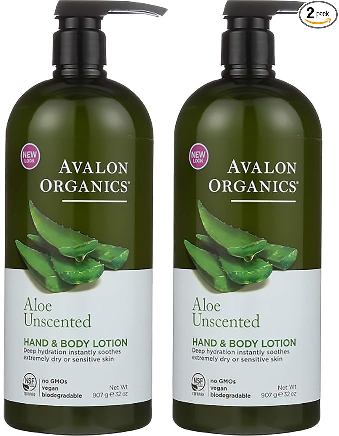 Avalon Organics Hand & Body Lotion, Aloe Unscented, 32 Oz- Pack of 2 by Avalon