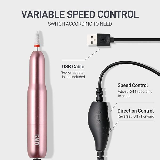 GAOY Electric Nail Drill for Acrylic and Gel, USB Electric Nail File, Portable - Image 4