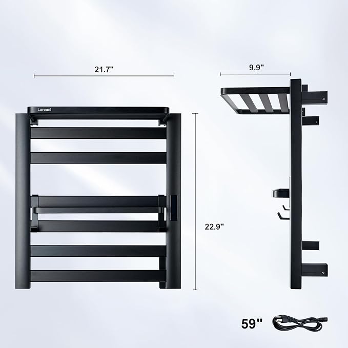 LANMEL 2 in 1 Towel Warmer Rack & Towel Rack Wall, 6 Bars Electric Wall Mounted - Image 2