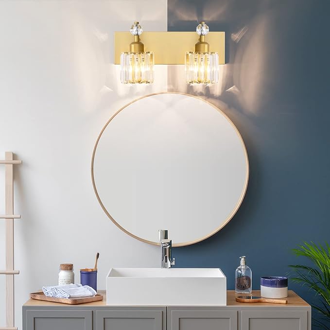 PRESDE 2 Crystal Bathroom Lights Fixtures Modern Gold Vanity Lights Fixtures - Image 2
