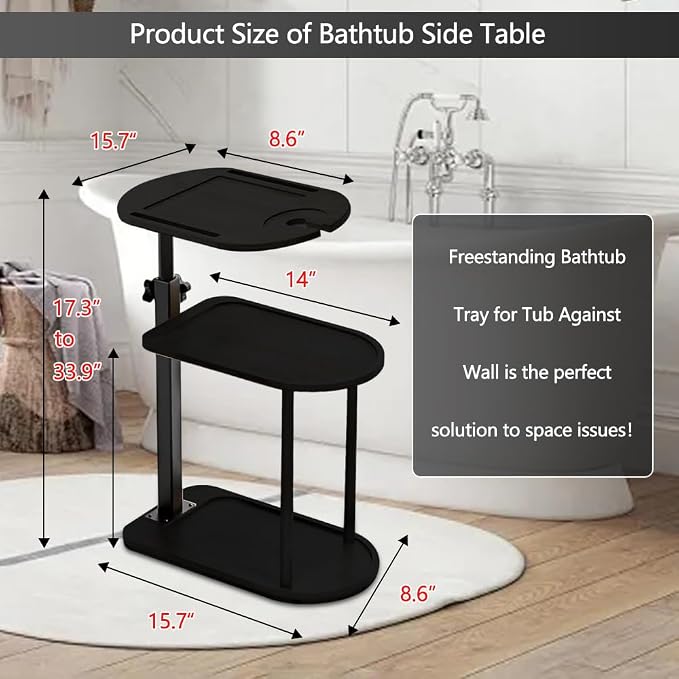3 Layer Bathtub Tray Table, Bamboo Swivel Bathtub Side Table Height Adjustable - Image 3