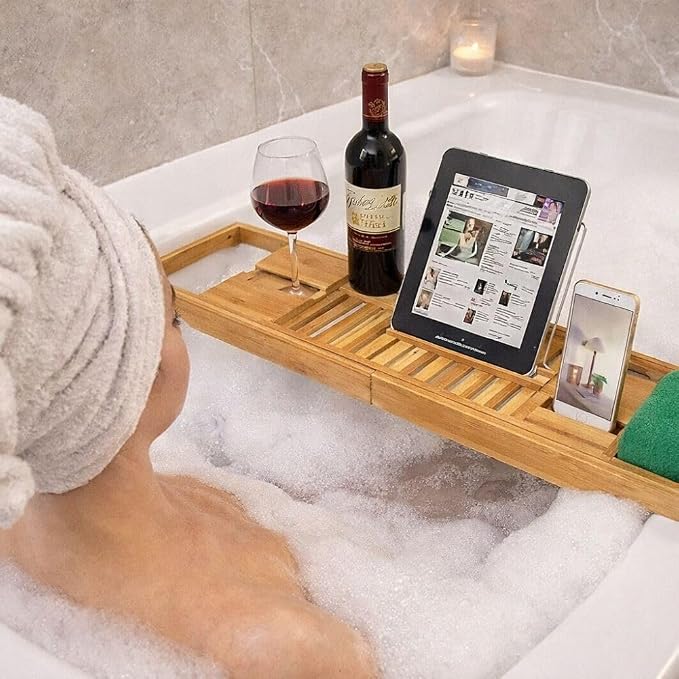Creative Factory Luxury Bathtub Caddy Tray, Four Storage Rooms on the Board - Image 6