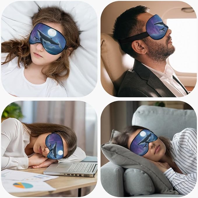 Flying Whale Sleep Eye Mask Eye Cover Fish Family Shimmering Sea Surface Starry - Image 5