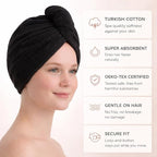 100% Turkish Cotton Hair Towel Wrap 2 Pack – Oeko-TEX Certified Quick Dry Turban - Image 3