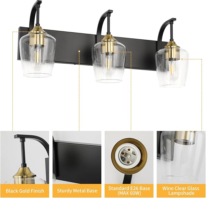 Black 3-Light Vanity Light - Image 7
