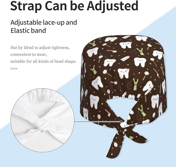 Working Cap Scrub Caps with Sweatband Adjustable Tie Back Hat Nurse Surgical - Image 2
