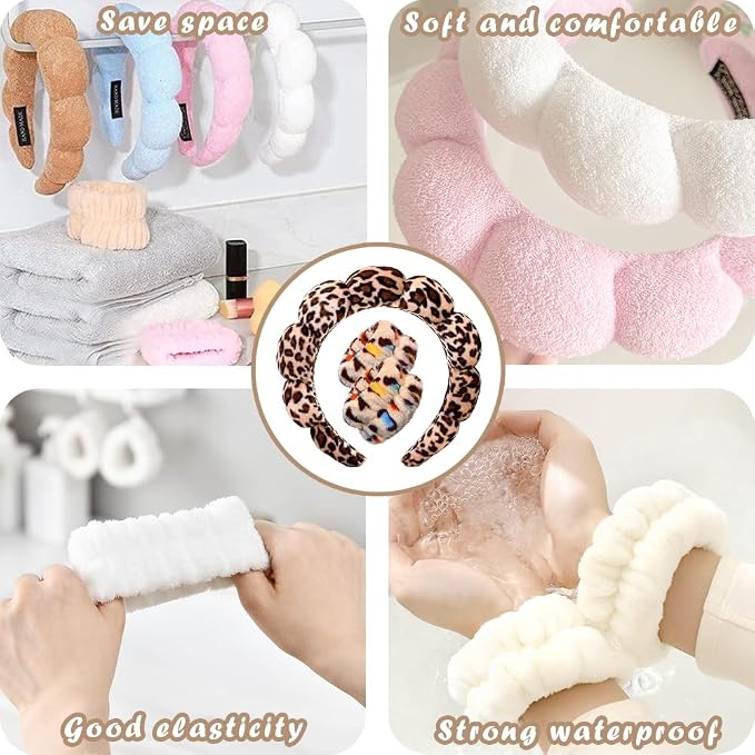 Spa Headbands for Washing Face Wristband Set Sponge Makeup Skincare Headband - Image 5
