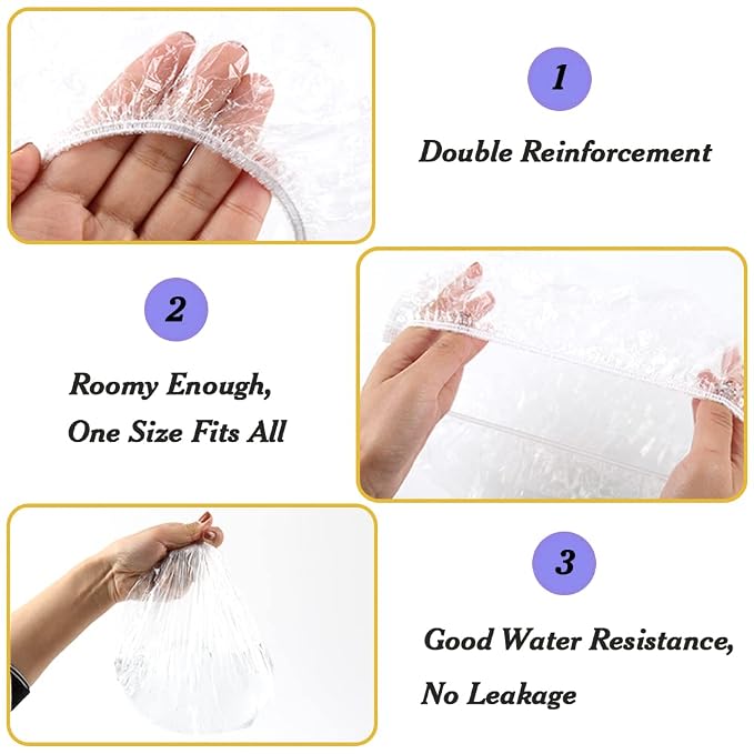 Shower Cap 50 Pcs Disposable Plastic Bath Cap Waterproof Spa Shower Cap XLarge - Image 3