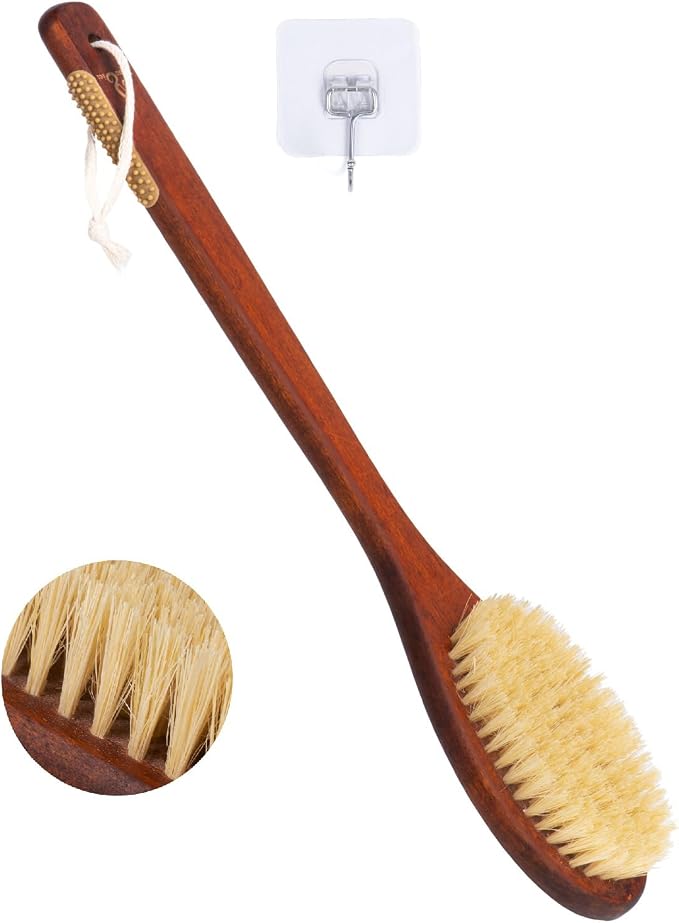 Wooden Bath Brush with Stiff Sisal Bristles Long Handle by NENO+CICI