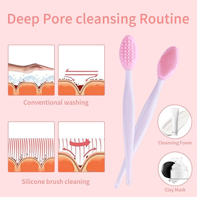 3 Pcs Lip Scrub Brush with Silicone Facial Cleansing Brush, Removing Blackhead - Image 3