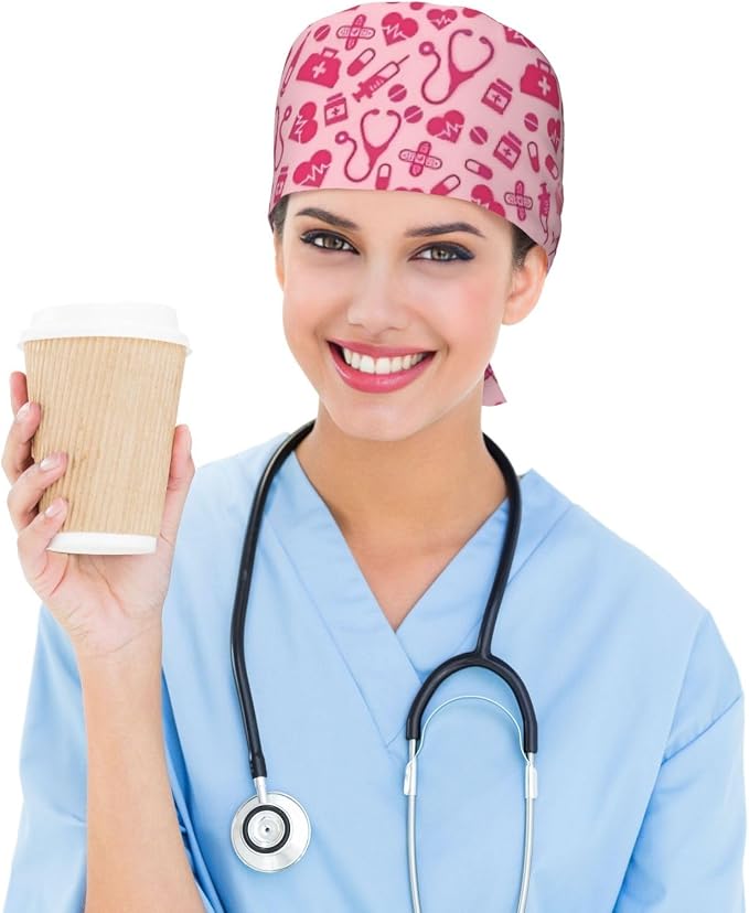Working Cap Scrub Caps with Sweatband Adjustable Tie Back Hat Nurse Surgical - Image 5