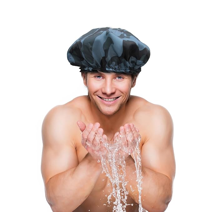 Shower Cap for Women Men Shower Hat Waterproof-Double Layer-Reusable Elastic - Image 5