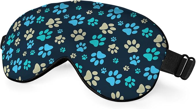 Dog Footprint Sleep Mask Eye Mask Dog Paws Cute Footstep Animal Blue Green by Unknown