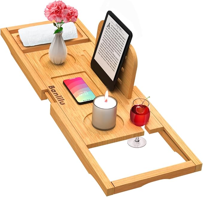 Premium Bamboo Bathtub Tray Caddy by Banlilu
