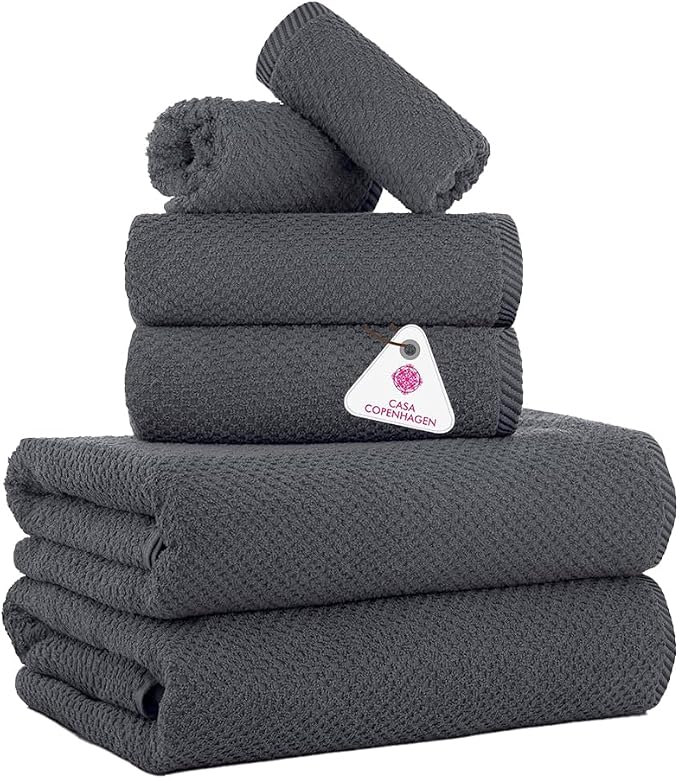 CASA COPENHAGEN Popcorn 6Pcs 100% Egyptian Cotton Large Designer Towels Gift by CASACOPENHAGEN