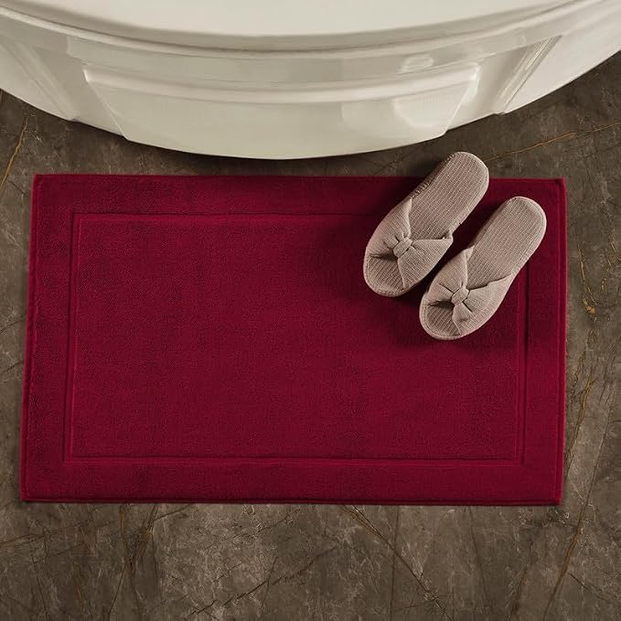 Hawmam Linen Red Bath Mats, 21 x 34 inches, Banded Design, Highly Absorbent - Image 3