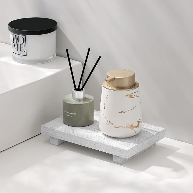 zoocatia Small Wood Tray Pedestal Stand Farmhouse Bathroom Decor Decorative - Image 2