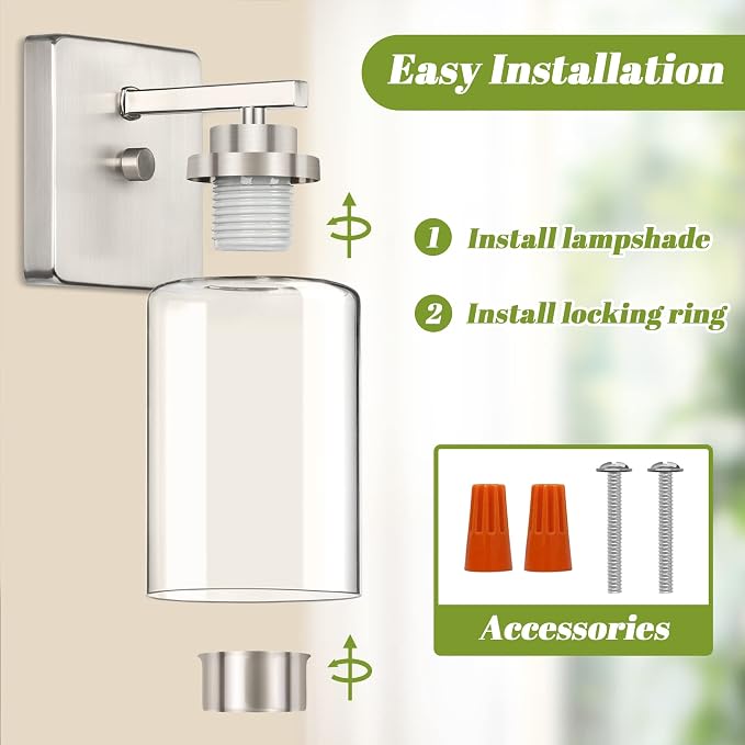 Set of 2 Wall Sconces for Bathroom, Brushed Nickel Vanity Light Fixtures - Image 8