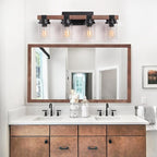 4-Lights Farmhouse Bathroom Vanity Light, Rustic Wood Bathroom Light Fixtures - Image 4