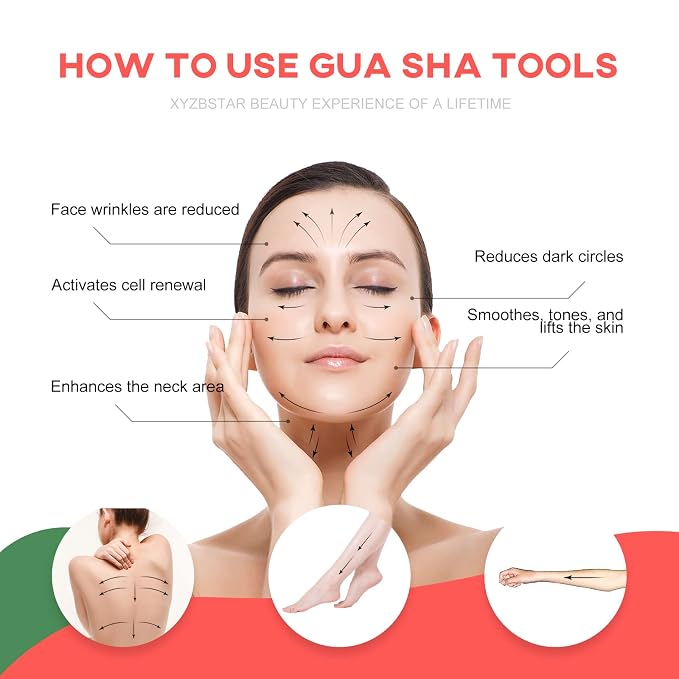 Gua Sha Facial Tools Set of 3 Guasha Massage Tool Rose Quartz Gua Sha Scraping - Image 8