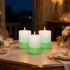 Pillar Candles 3x4 Inch Eucalyptus Scented Hand-Poured Layered Green Gradient - Image 5