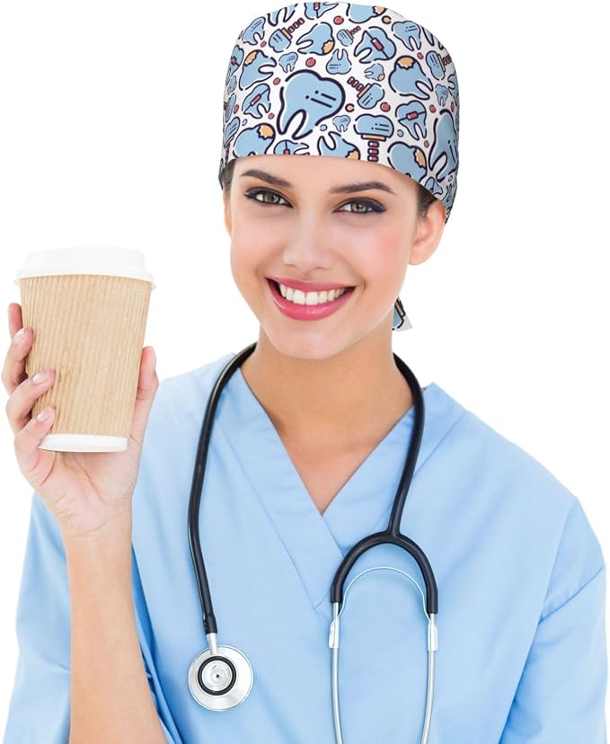 Working Cap Scrub Caps with Sweatband Adjustable Tie Back Hat Nurse Surgical - Image 5