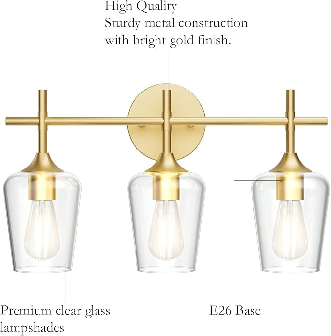Ralbay Gold Bathroom Vanity Light 3-Lights Vintage Gold Vanity Lights Wall - Image 4