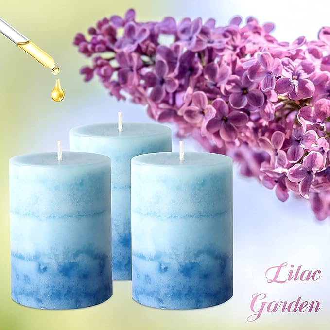 3x4 inch Blue Pillar Candles for Home Scented 3 Pack Lilac Garden Scented - Image 4