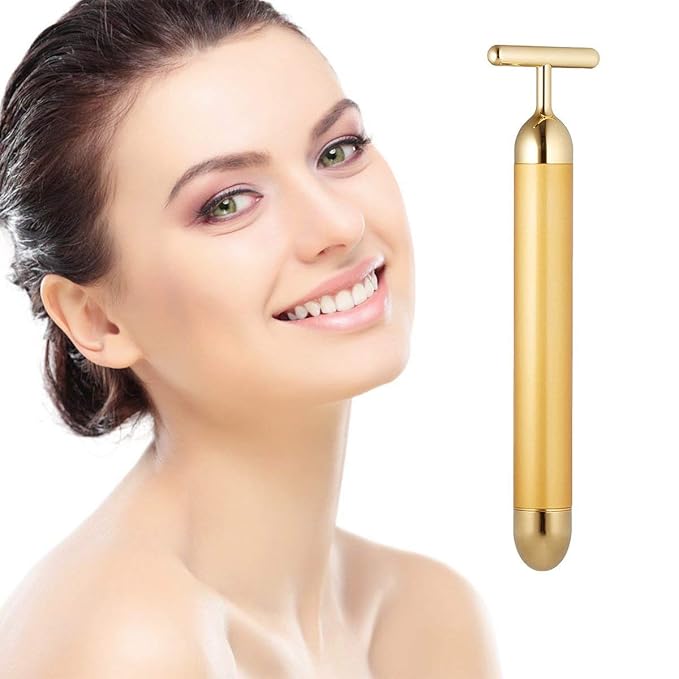 Beauty Bar 24k Golden Pulse Facial Massager, T-Shape Electric Sign Face Massage by DANGSHAN