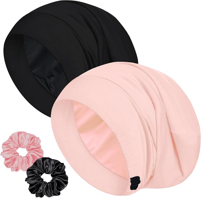 Sleep Cap Bonnet for Sleeping, Adjustable Cooling Ice Silk Lined Hair Bonnets by ROYBENS
