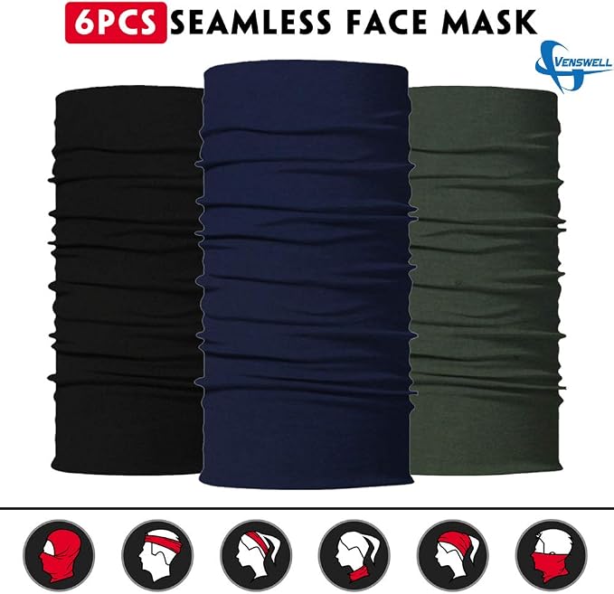 Venswell Neck Gaiter Face Mask Men Women, Seamless Bandana Rave Face Cover - Image 3