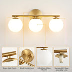 Globe Bathroom Light Fixtures 3-Light Brass Gold Vanity Light - Image 7