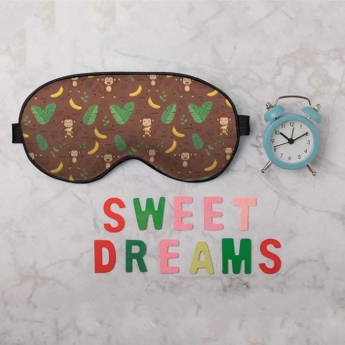Cute Monkey Silk Sleep Mask, Adjustable Elastic Strap, Animal Banana Palm Leaf - Image 6